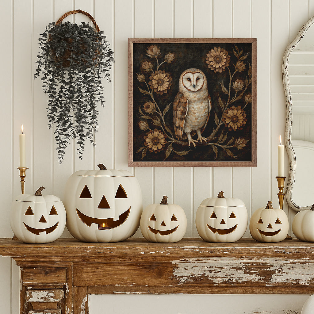 Floral Autumn Owl Wood Framed Print