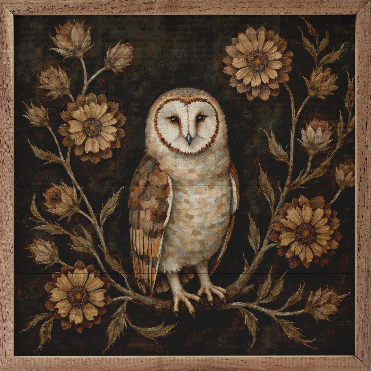 Floral Autumn Owl Wood Framed Print