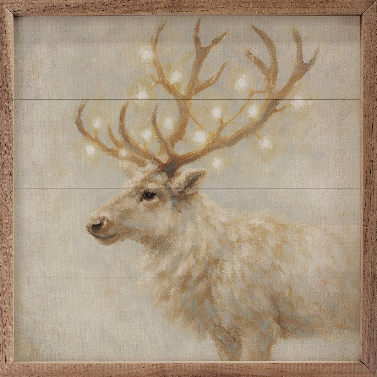 Holiday White Reindeer Wood Framed Print