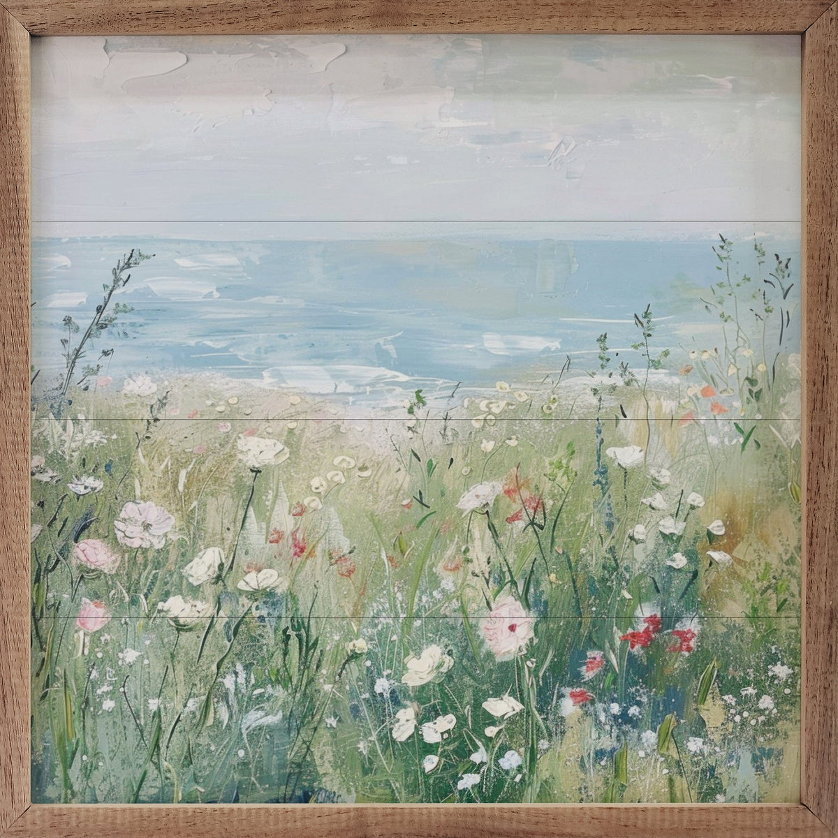 Wildflowers By The Sea Wood Framed Print