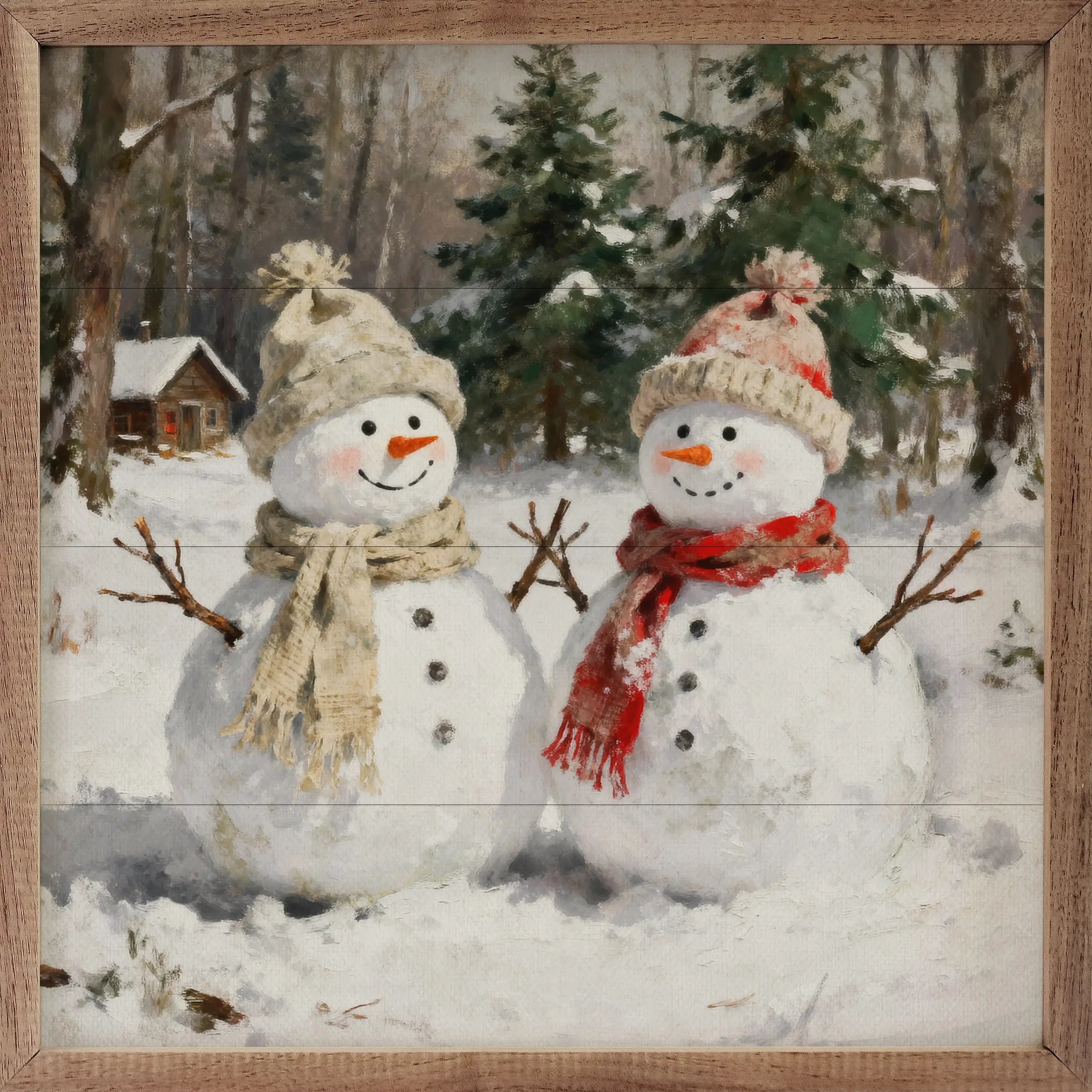 Snowman Pair Wood Framed Print