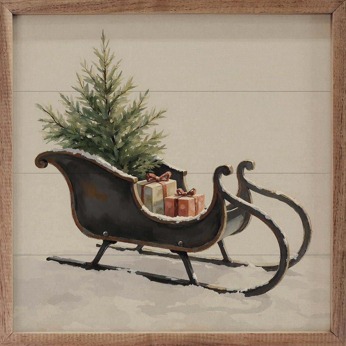 Vintage Black Sleigh Wood Framed Print