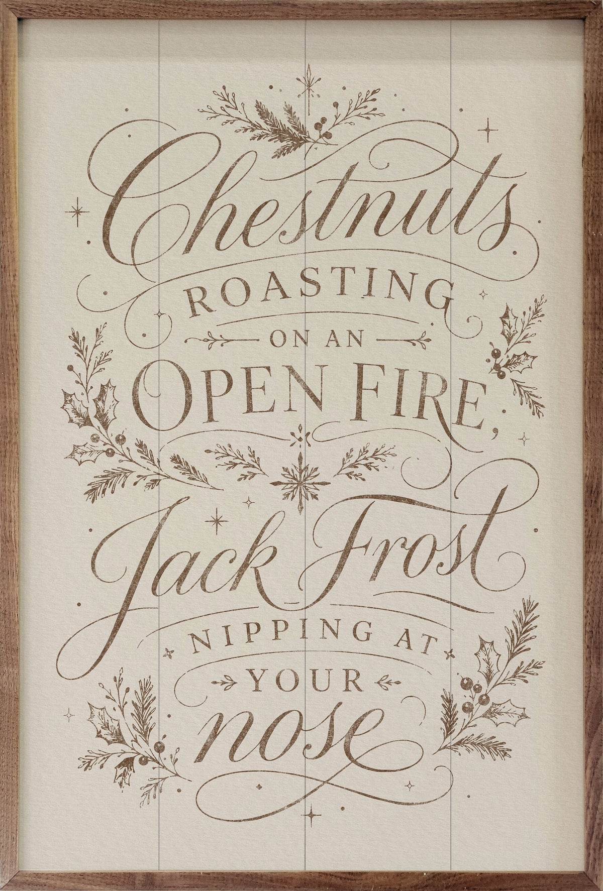 Chestnuts Roasting Typography Wood Framed Print