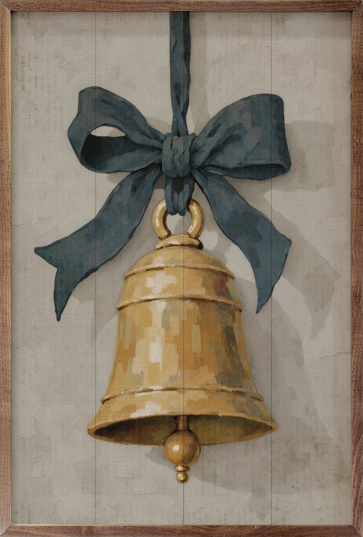 Hanging Bell & Ribbon Wood Framed Print