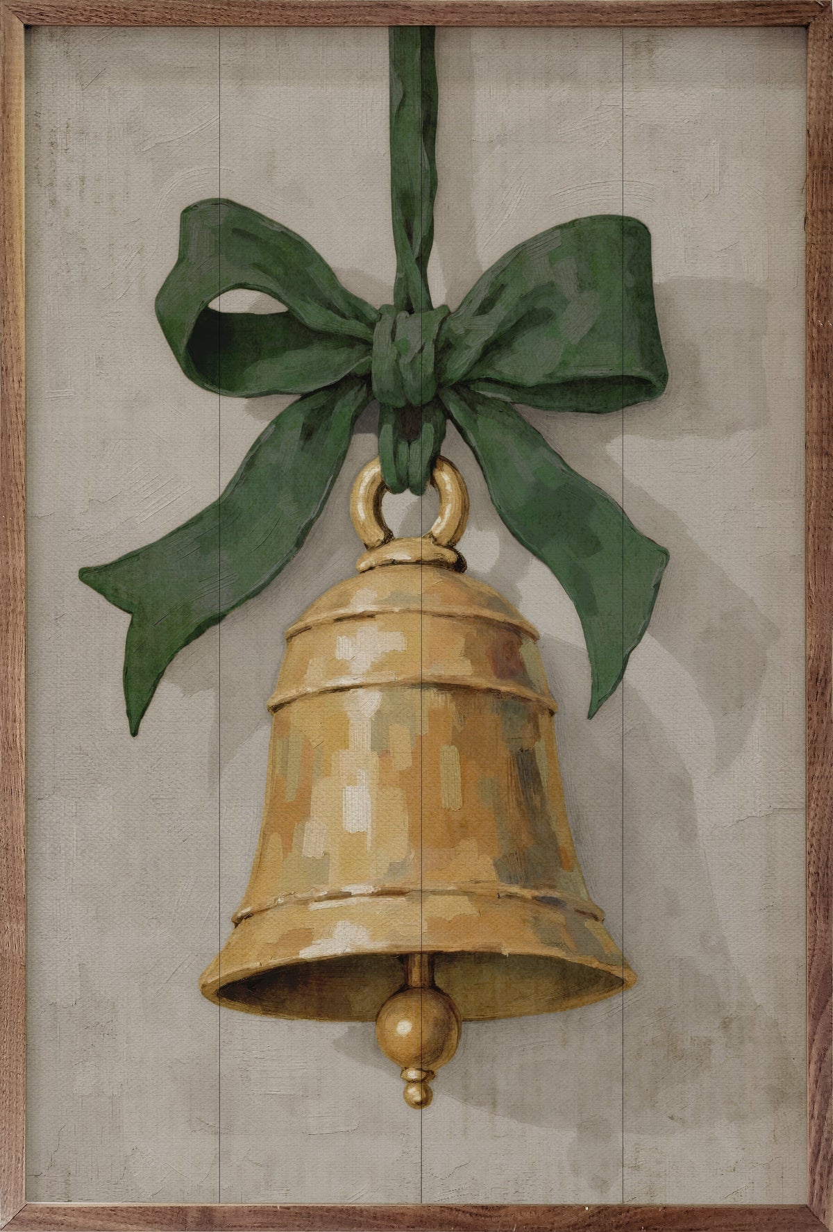 Hanging Bell & Ribbon Wood Framed Print
