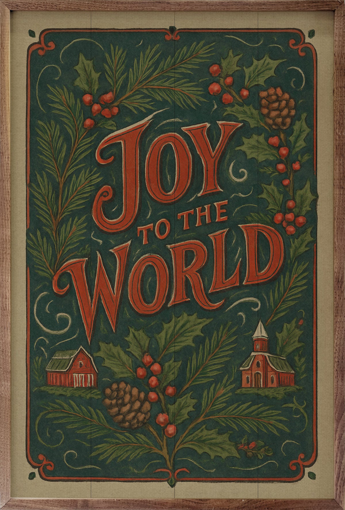 Joy To The World Vintage Postcard Wood Framed Print