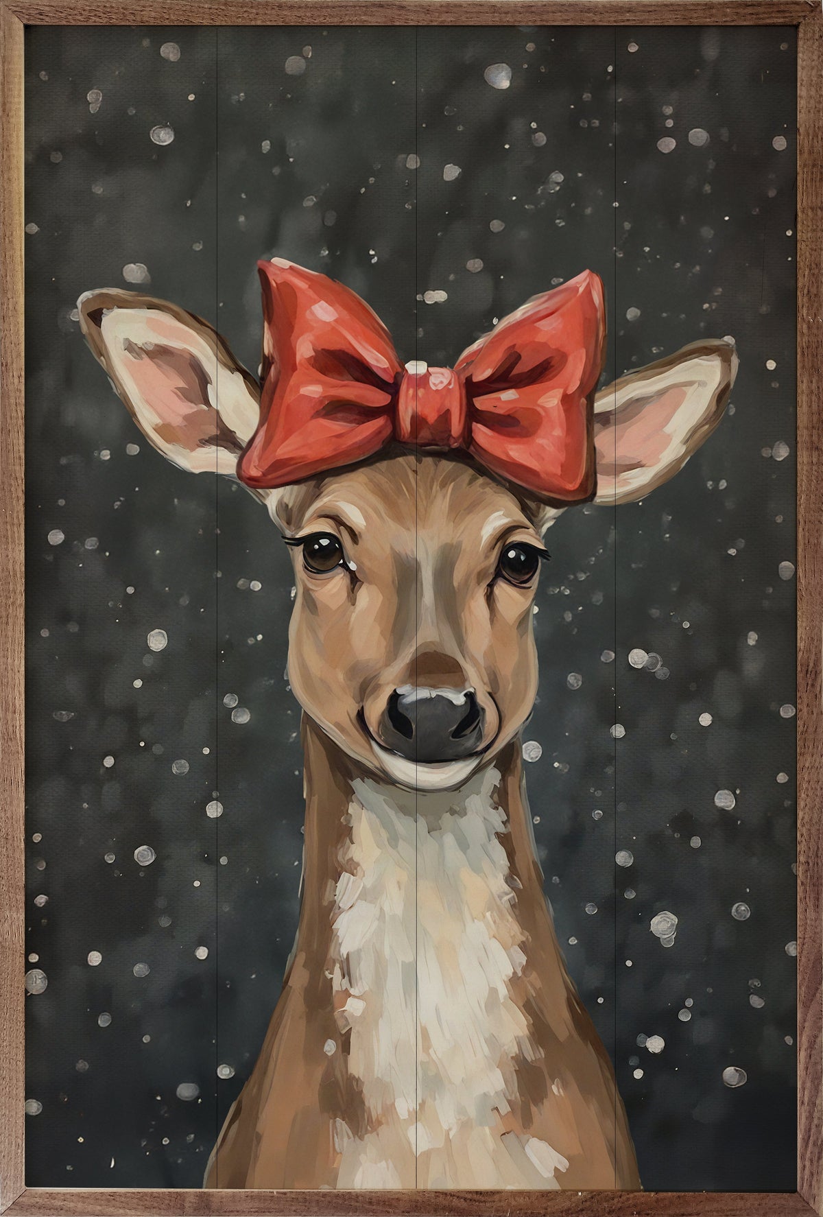 Reindeer With A Red Bow Wood Framed Print