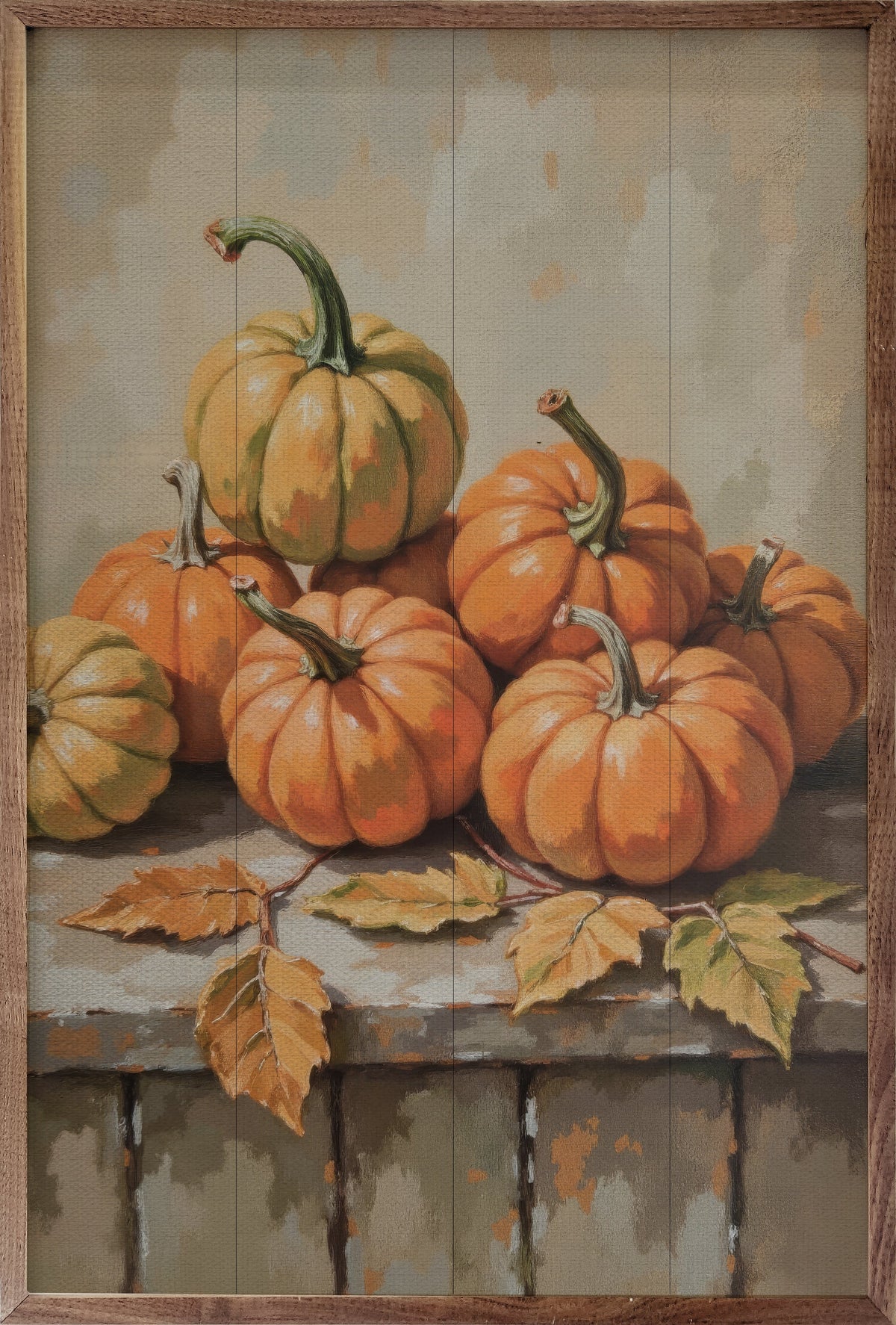 Small Pumpkin With Beech Branch Wood Framed Print