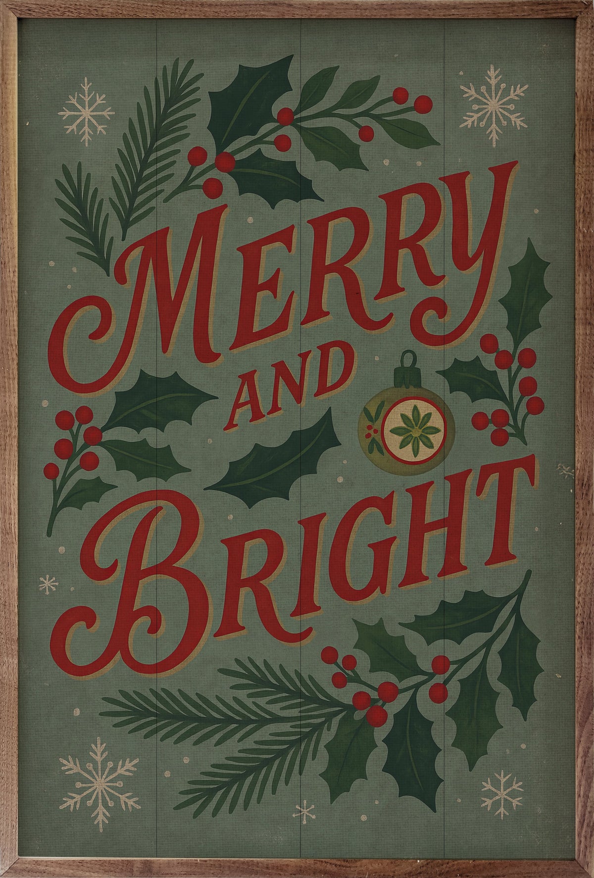 Vintage Merry & Bright Wood Framed Print