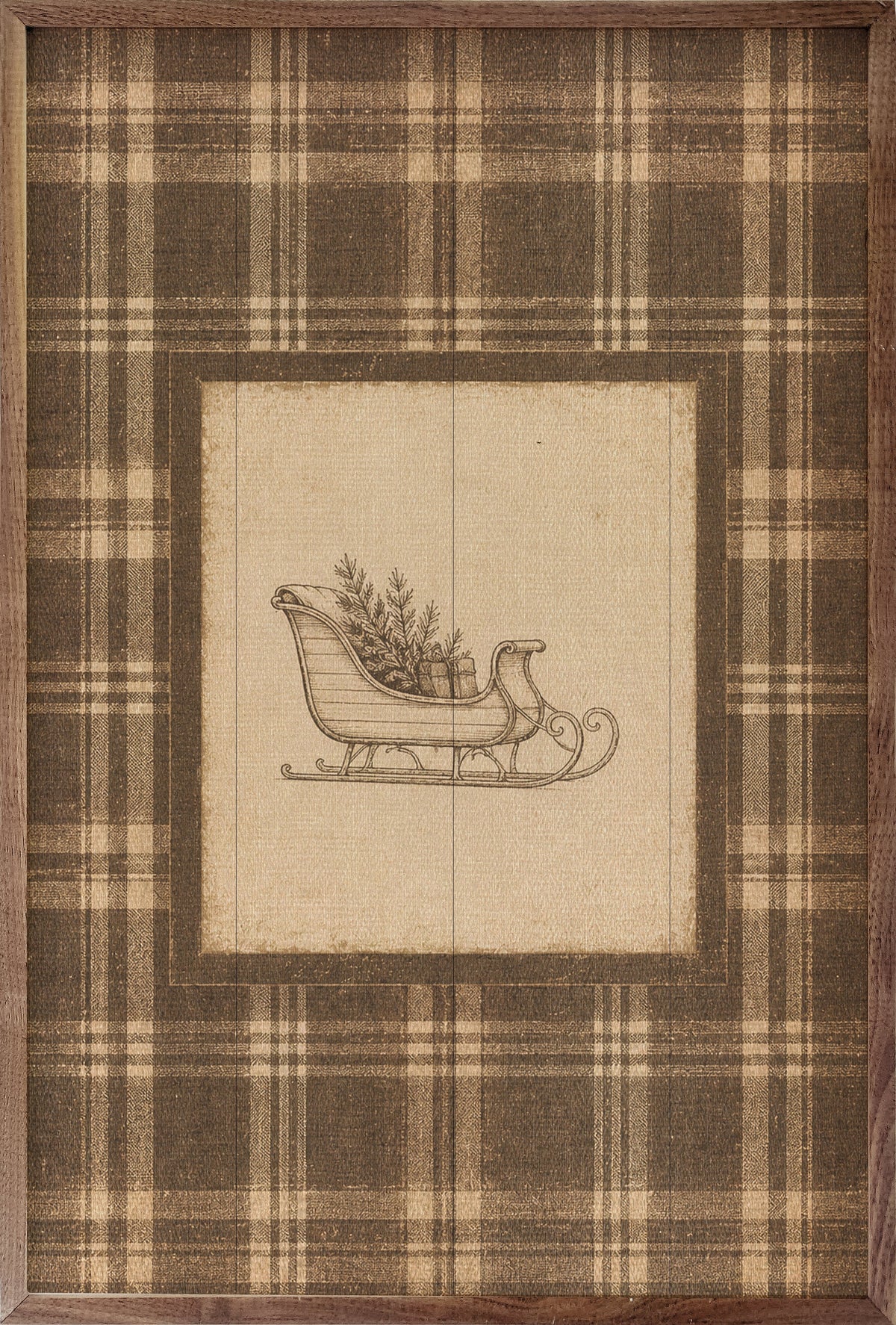 Woodland Sleigh Plaid Wood Framed Print
