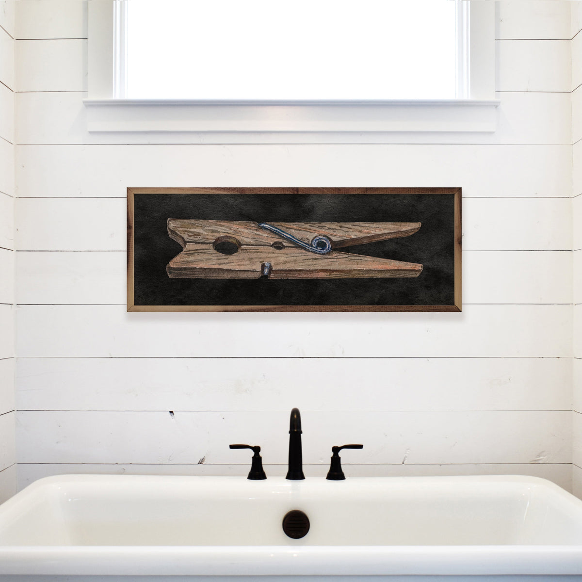 Clothespin Black Wood Framed Print