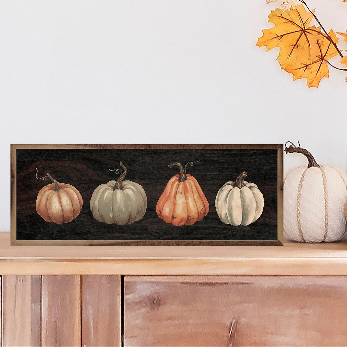 Four Pumpkins Black Wood Framed Print
