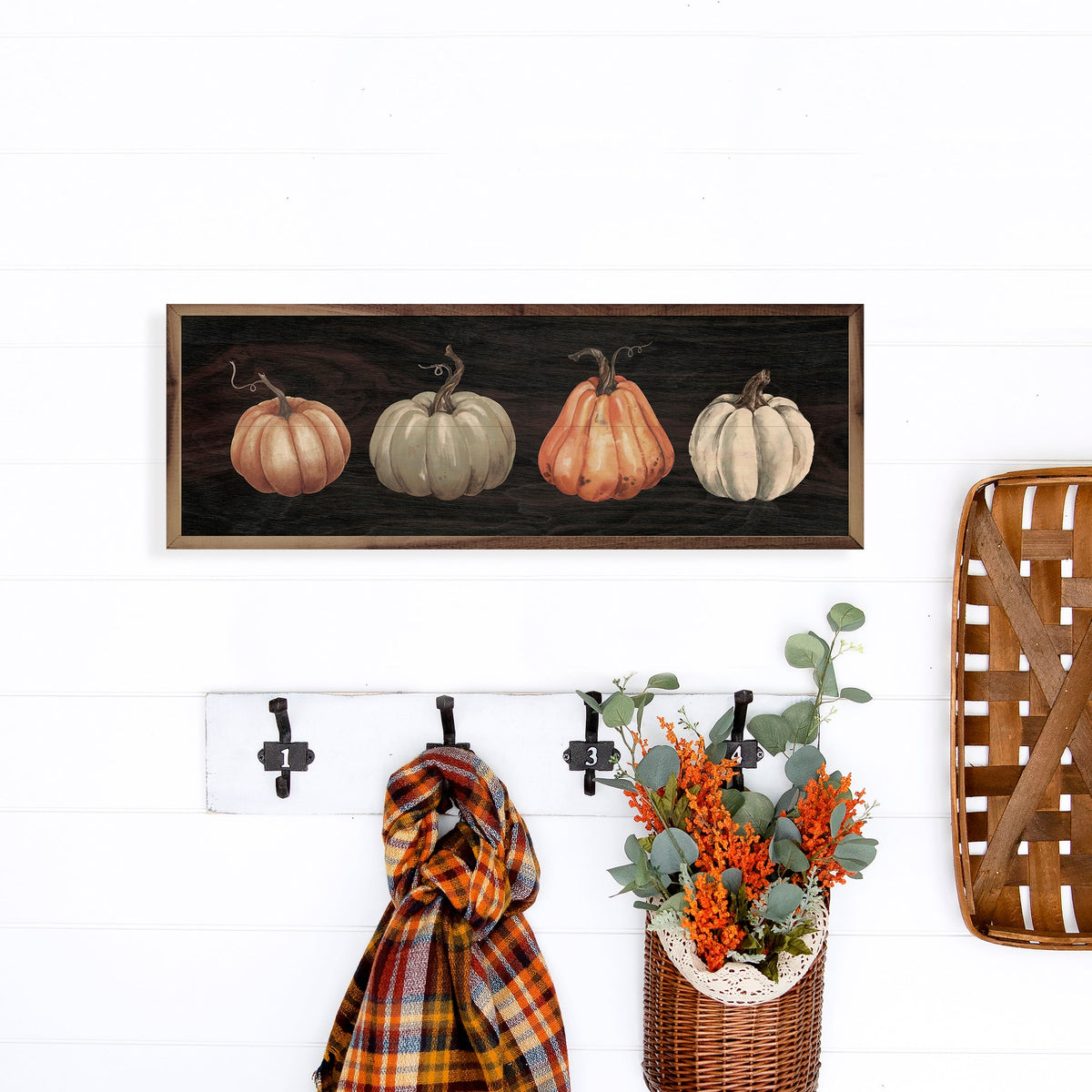 Four Pumpkins Black Wood Framed Print