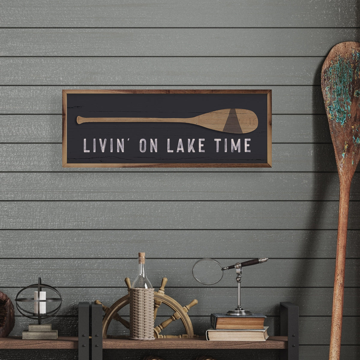 Living On Lake Time Oar Wood Framed Print
