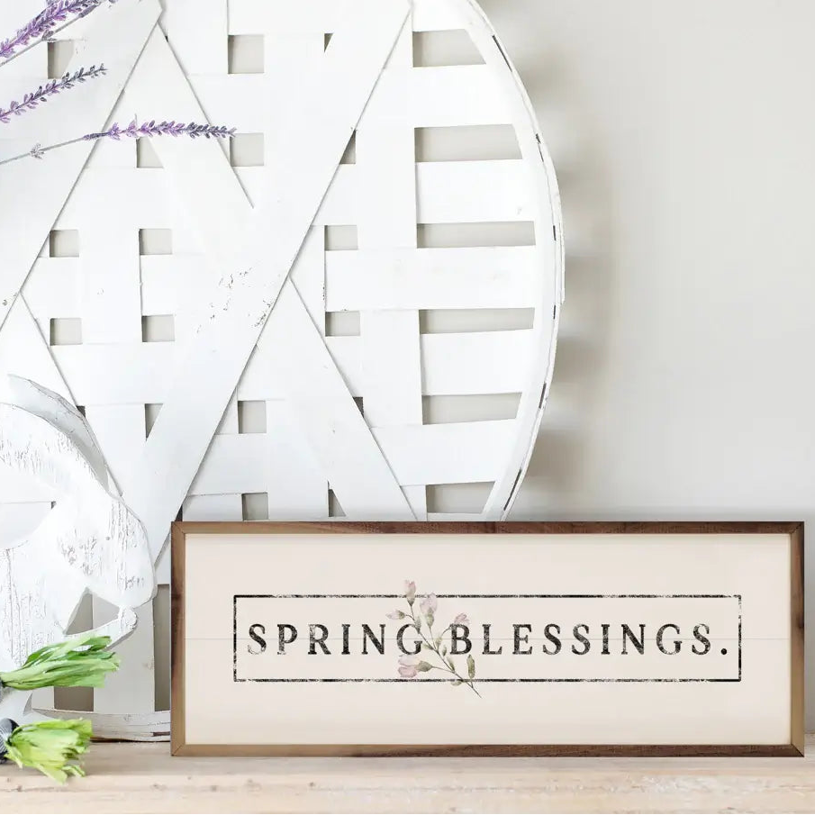 Spring Blessings Greenery Wood Framed Print
