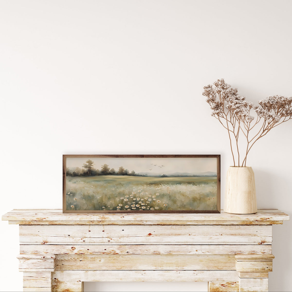 Valley With Flowers Center Wood Framed Print