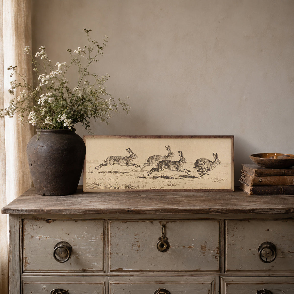 Victorian Rabbit Ink Study Wood Framed Print