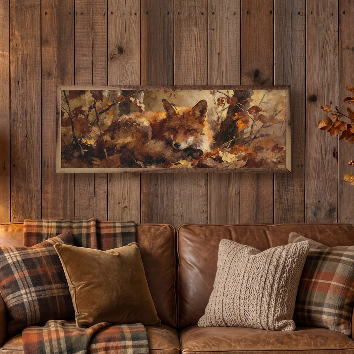 Woodland Fox In Autumn Brush Wood Framed Print