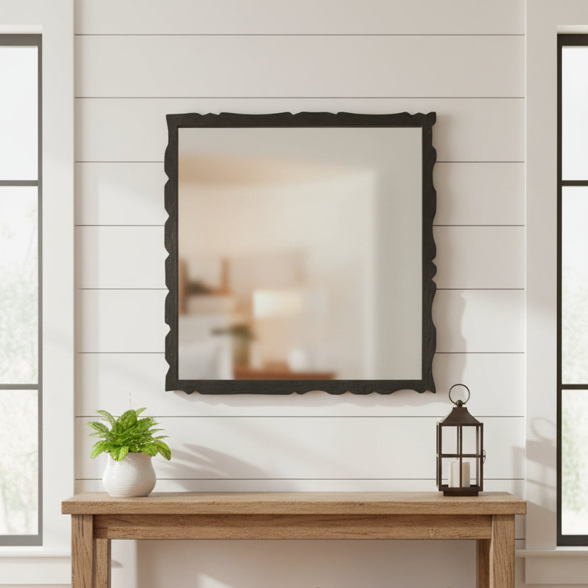 Reclaimed Scalloped Wood Square Mirror