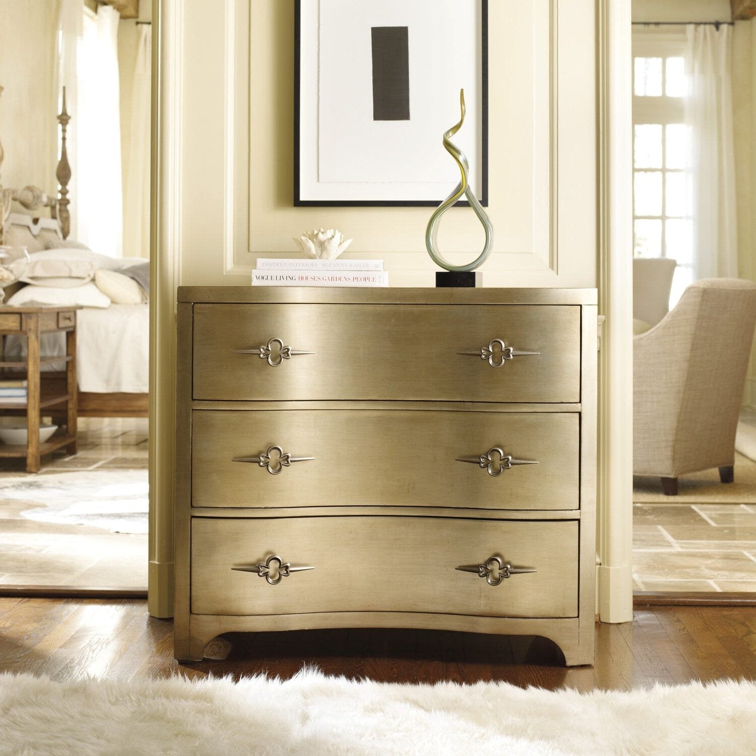 Sanctuary Three Drawer Shaped Front Gold Chest