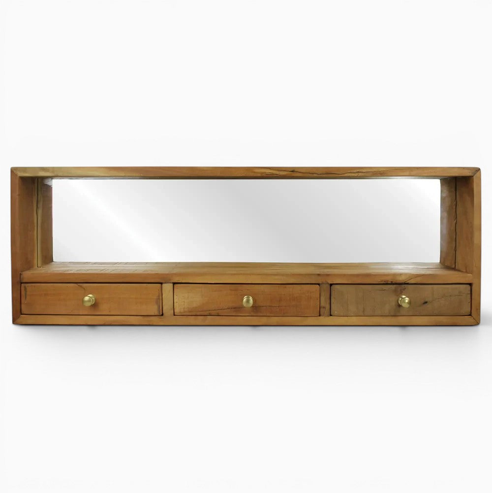 Reclaimed Wood Three Drawer Mirror