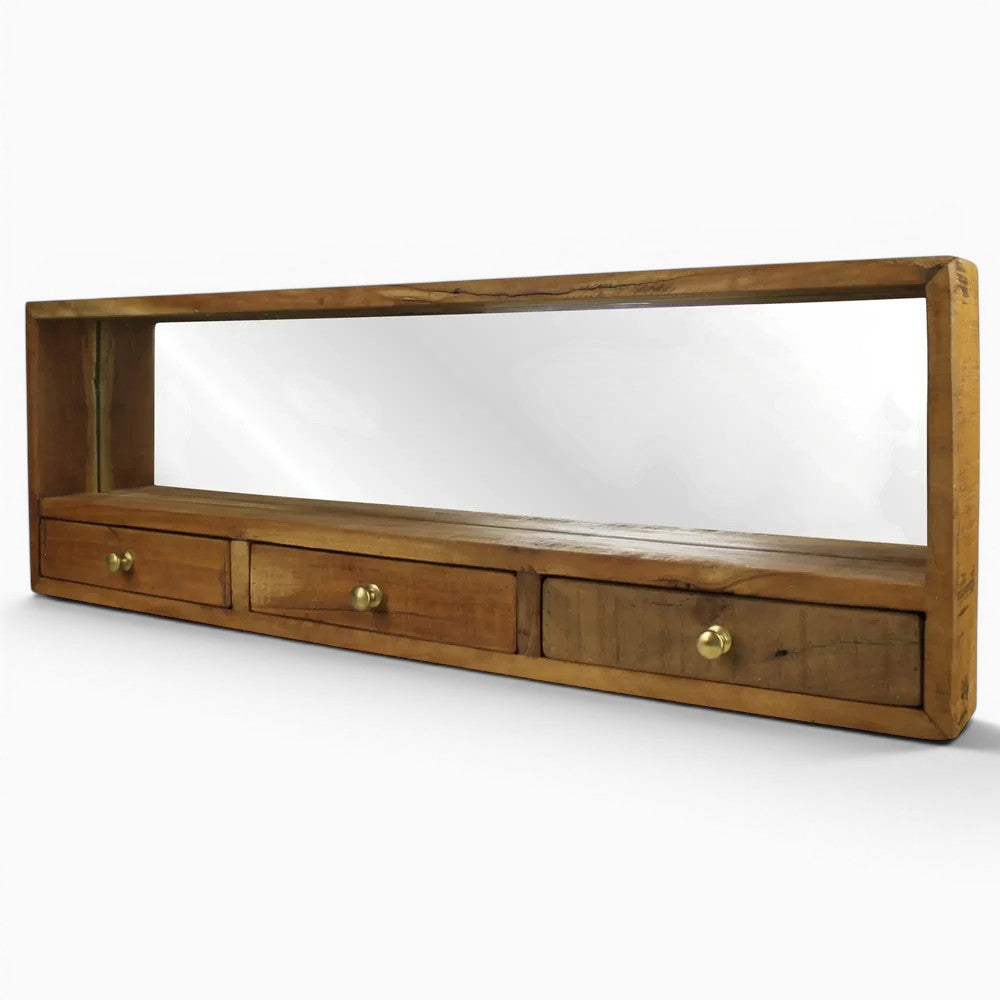 Reclaimed Wood Three Drawer Mirror