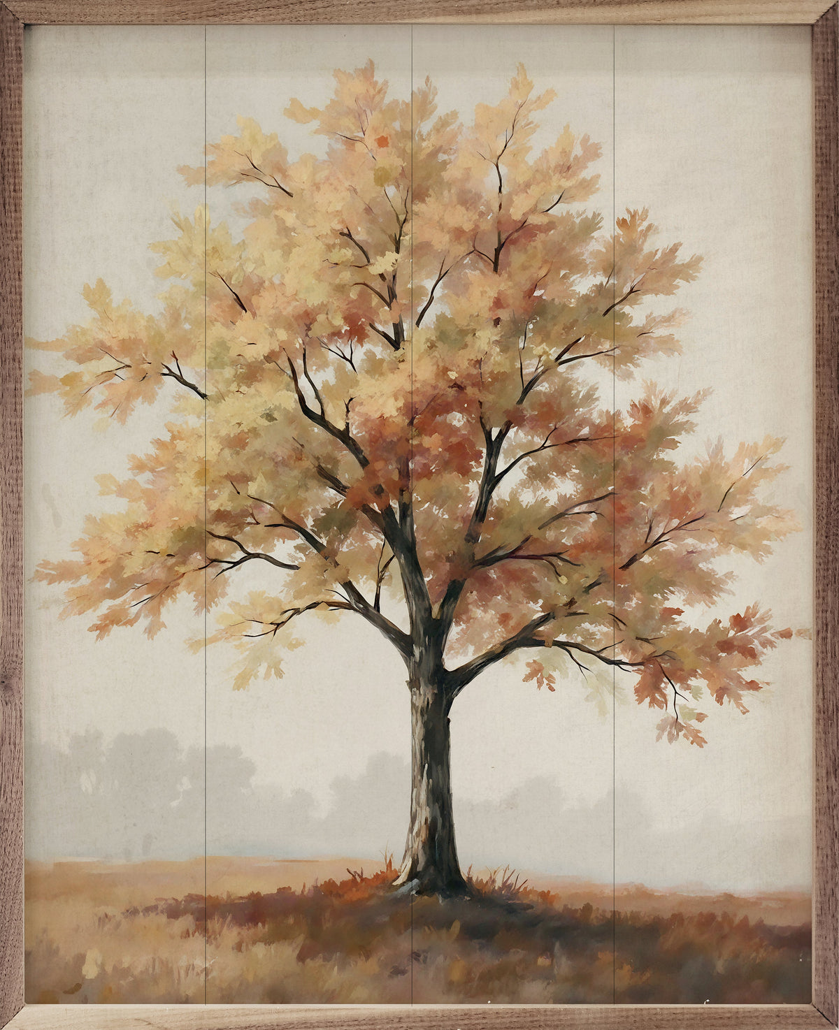 Autumn Tree On Hill Wood Framed Print