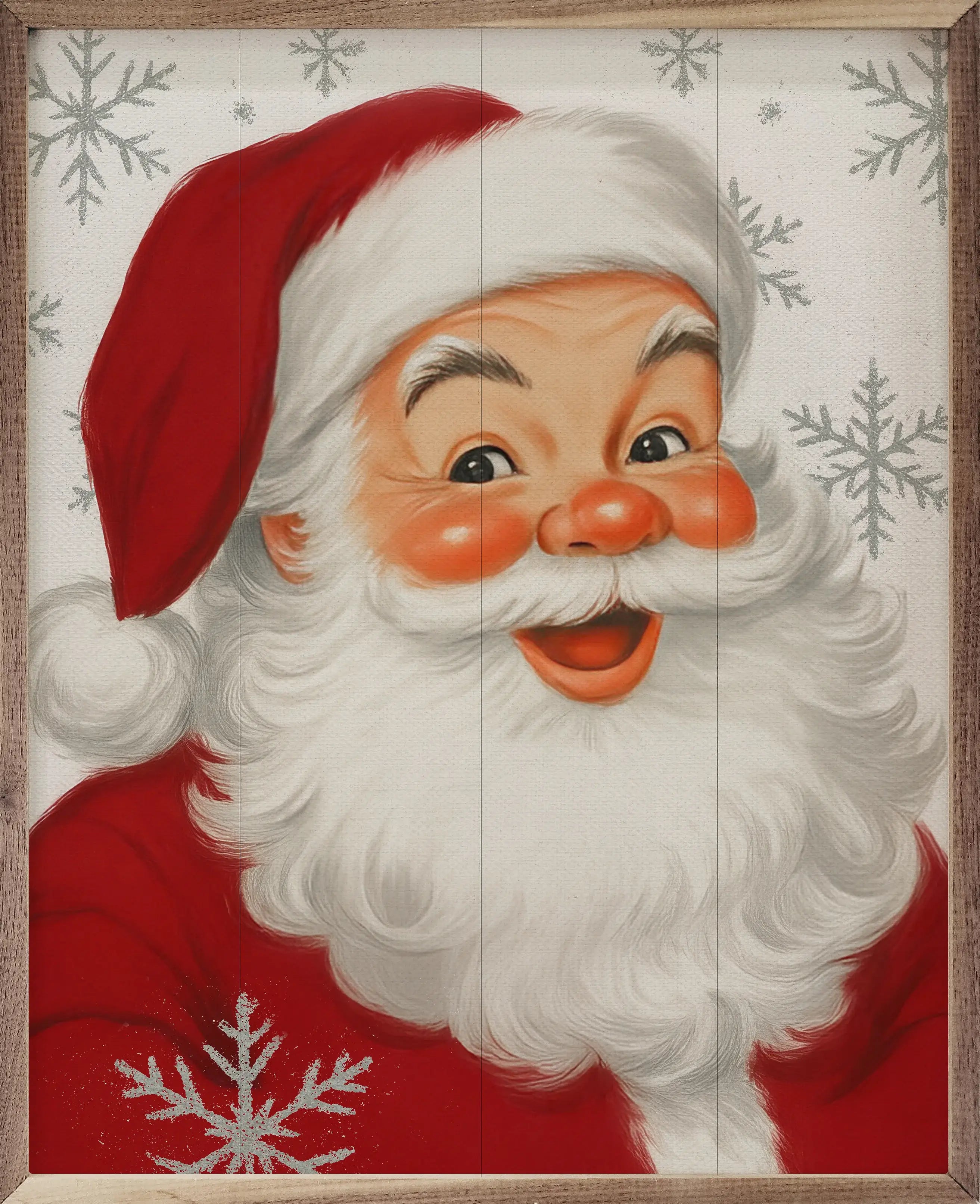 Cherry Santa Snowflakes Wood Framed Print