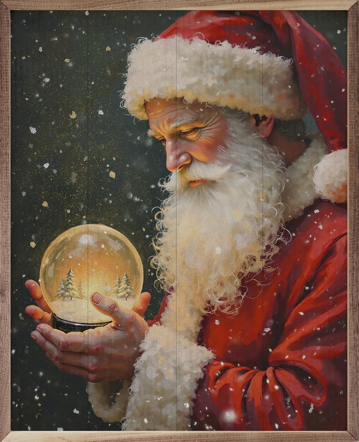 Santa With Snowglobe Wood Framed Print