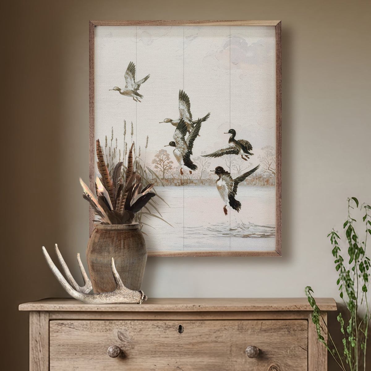 Wood Ducks On The Lake Wood Framed Print