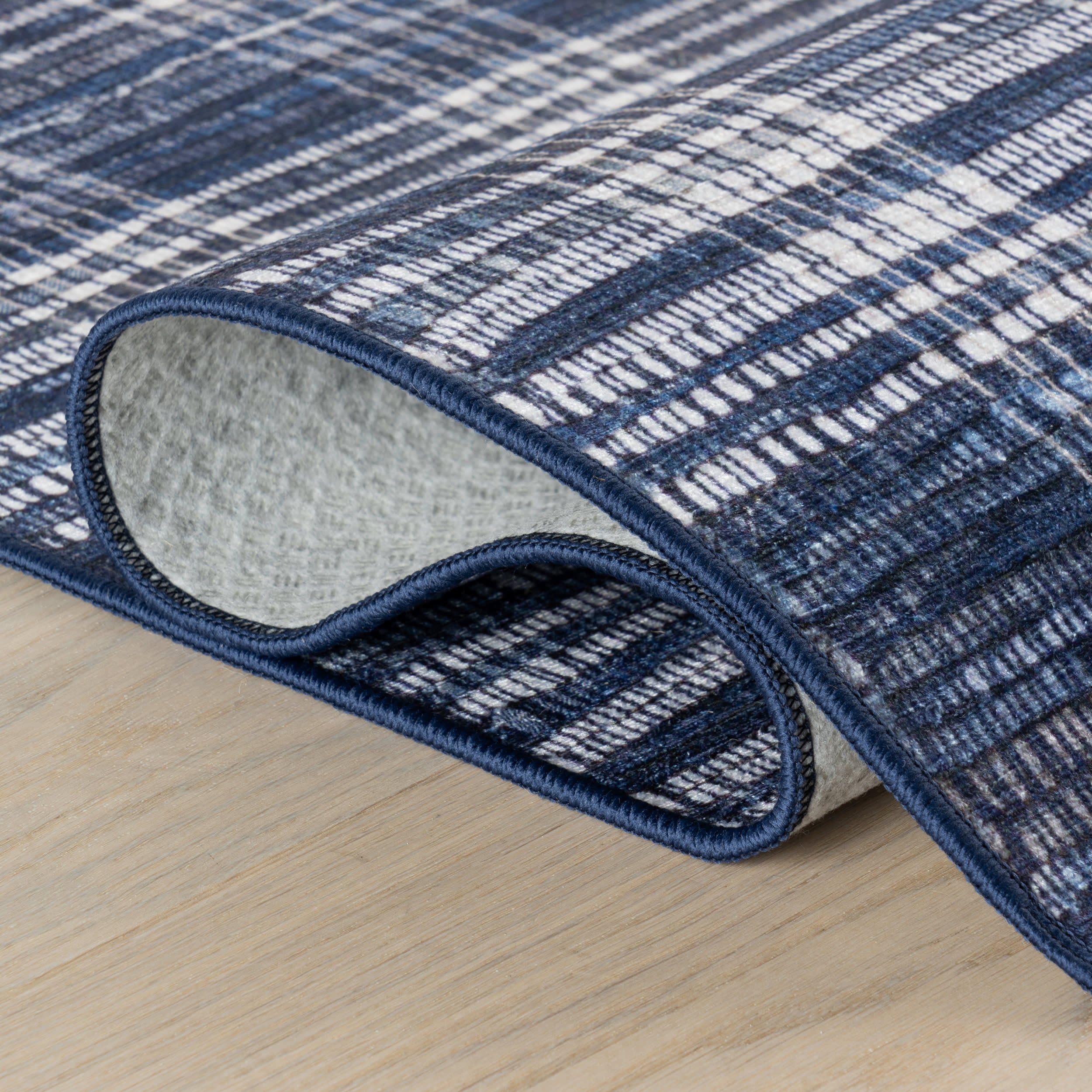 Denim Plaid Machine Washable Rug