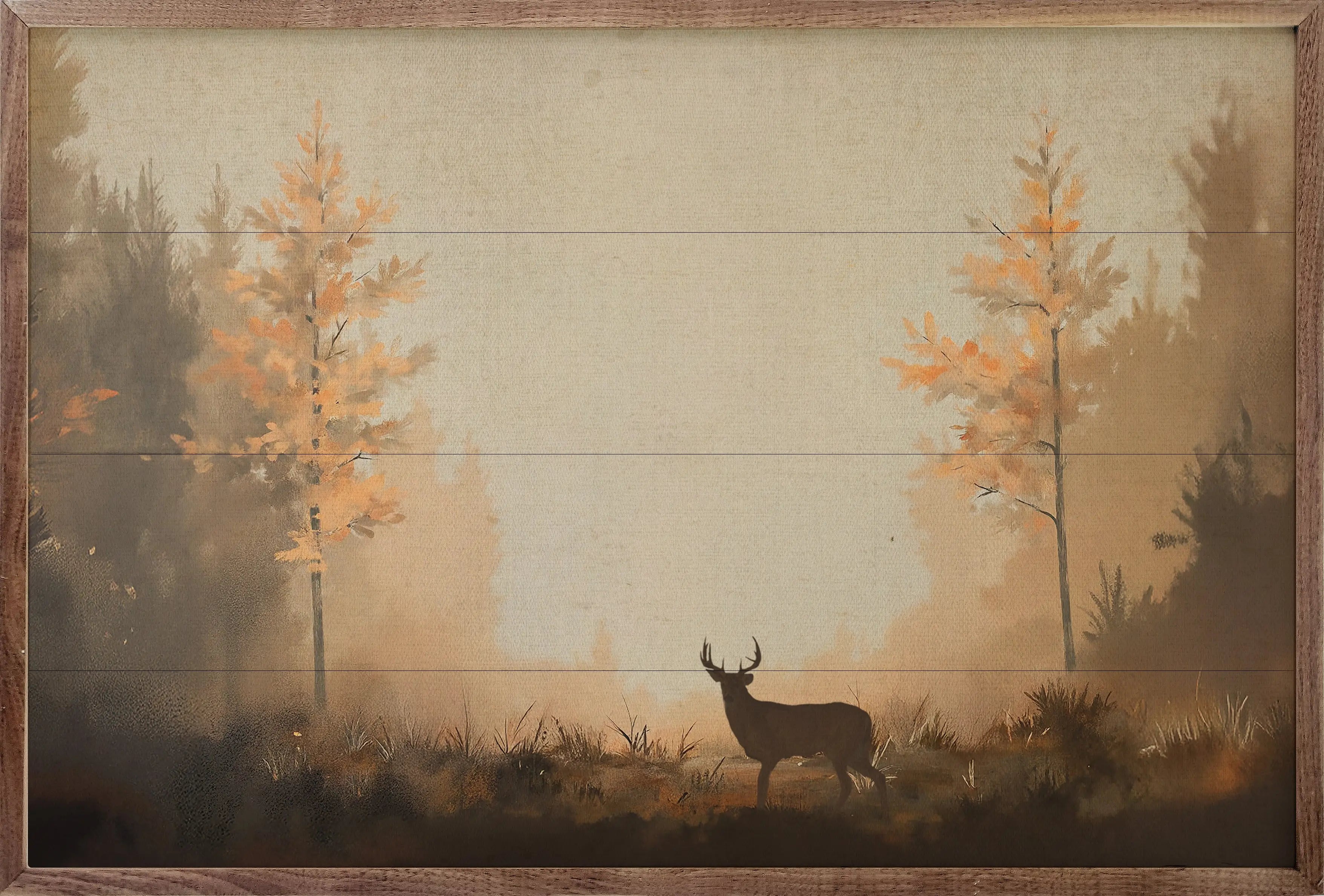 Deer In Autumn Lane Wood Framed Print