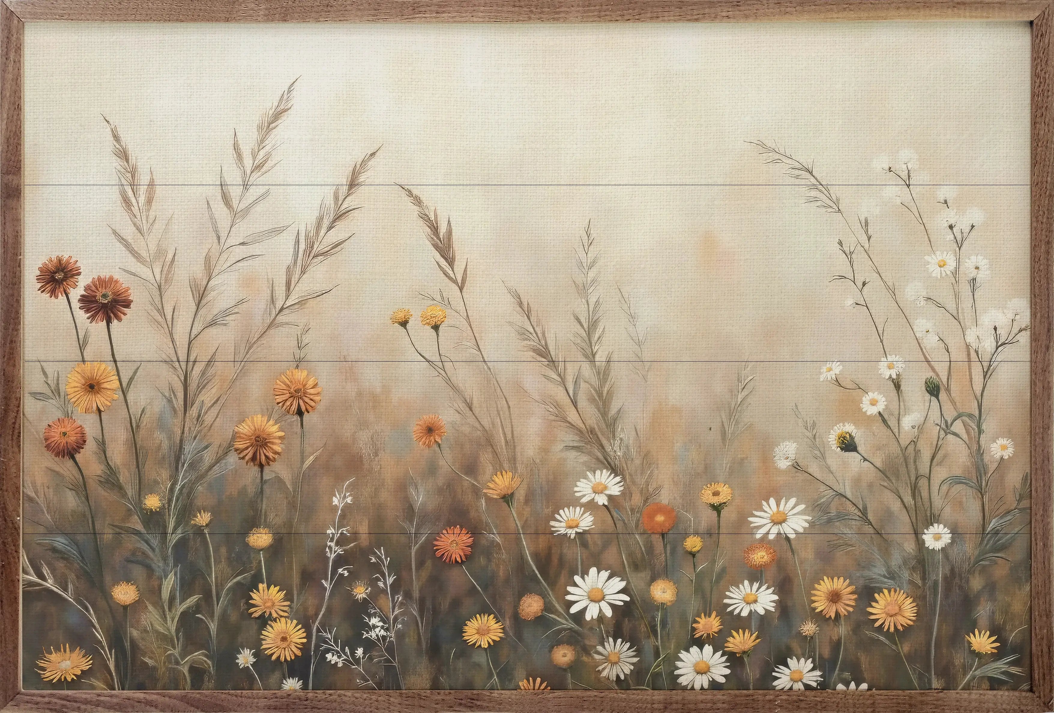 Fall Field With Mums & Daisies Wood Framed Print