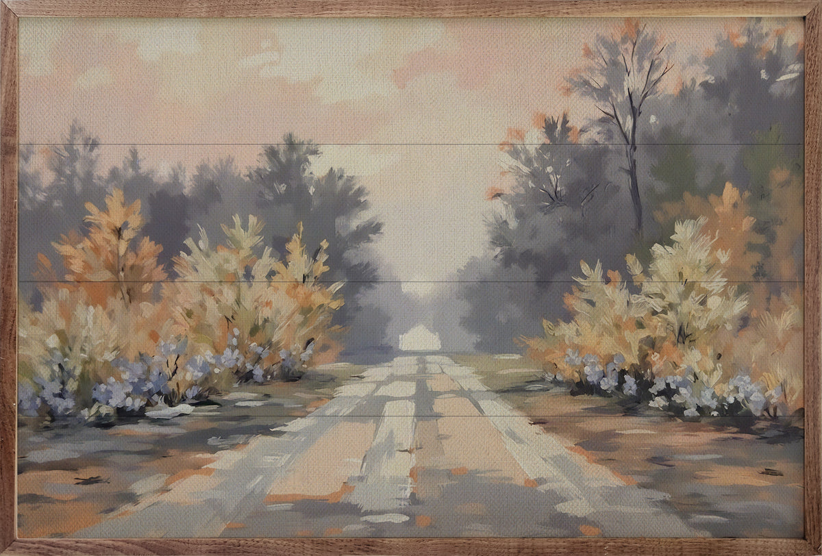 Peachy Road View Wood Framed Print