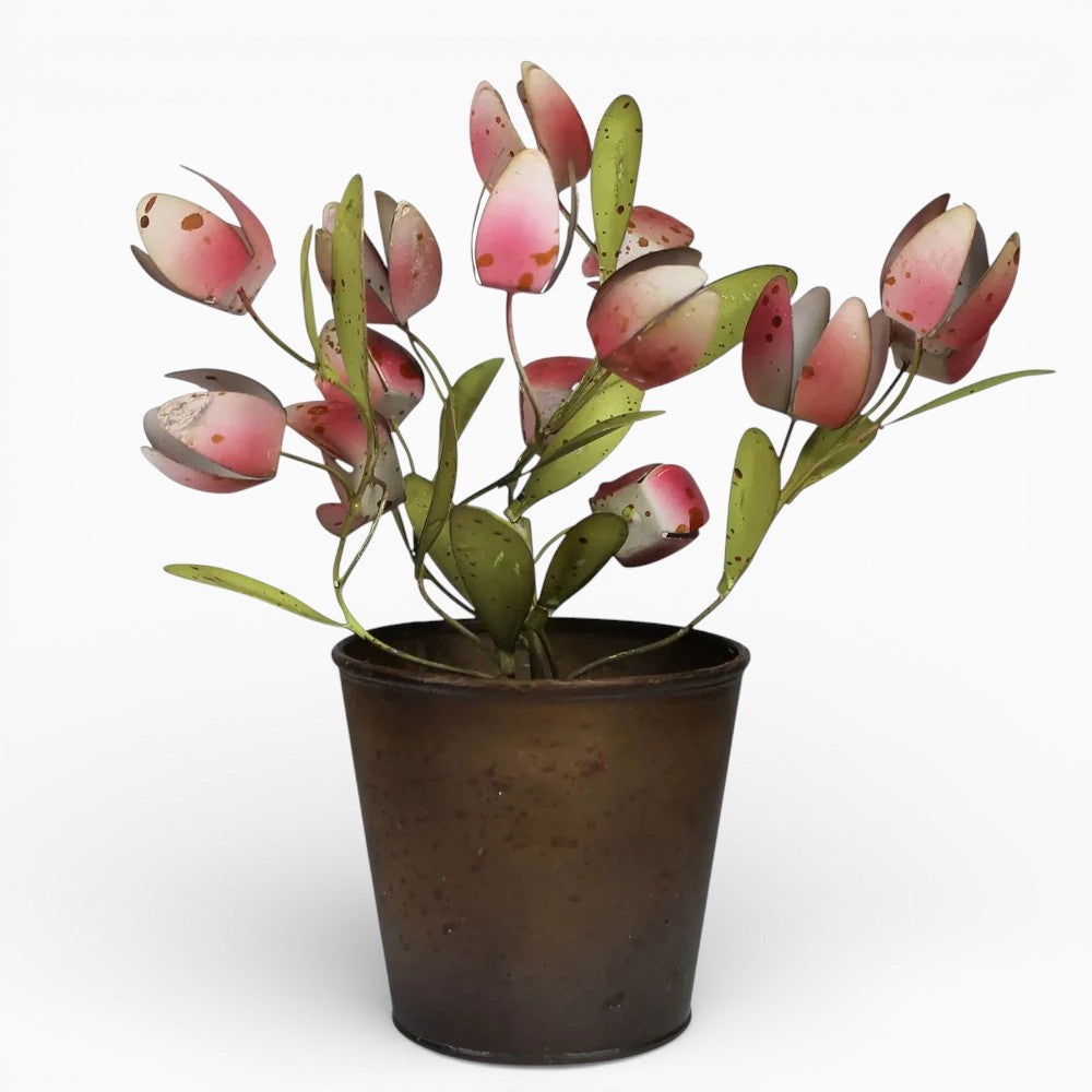 Metal Tulips In Aged Pot