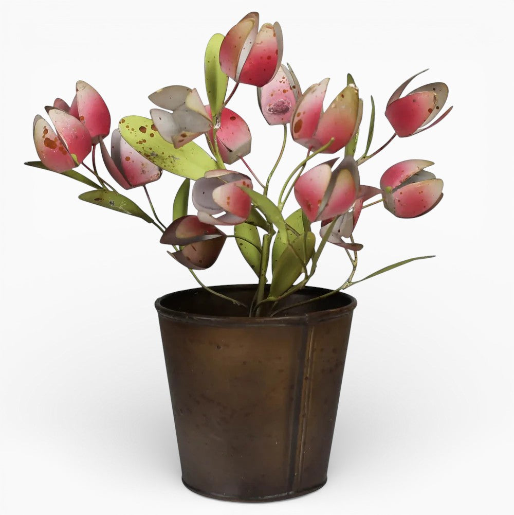 Metal Tulips In Aged Pot