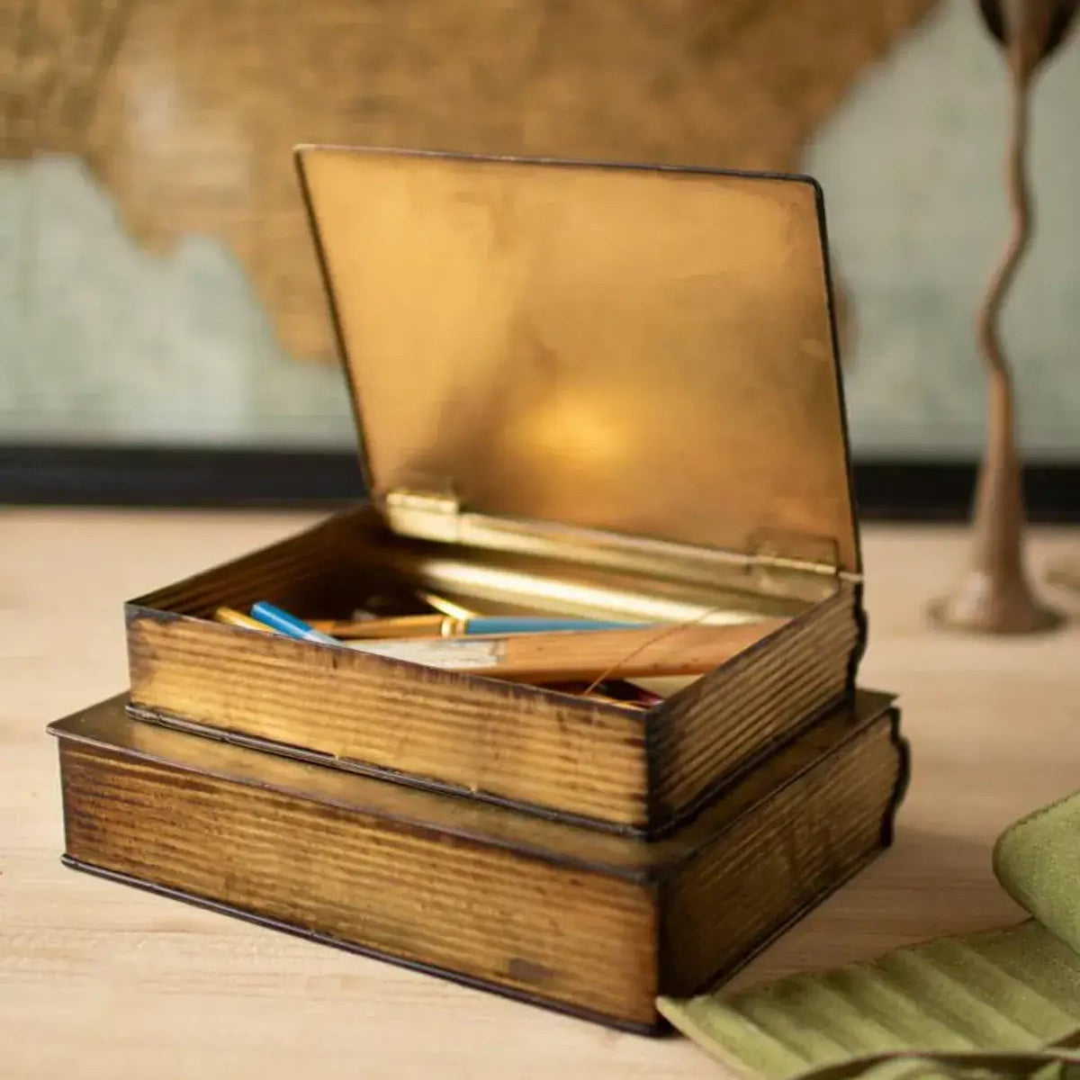 Antique Brass Book Box Set