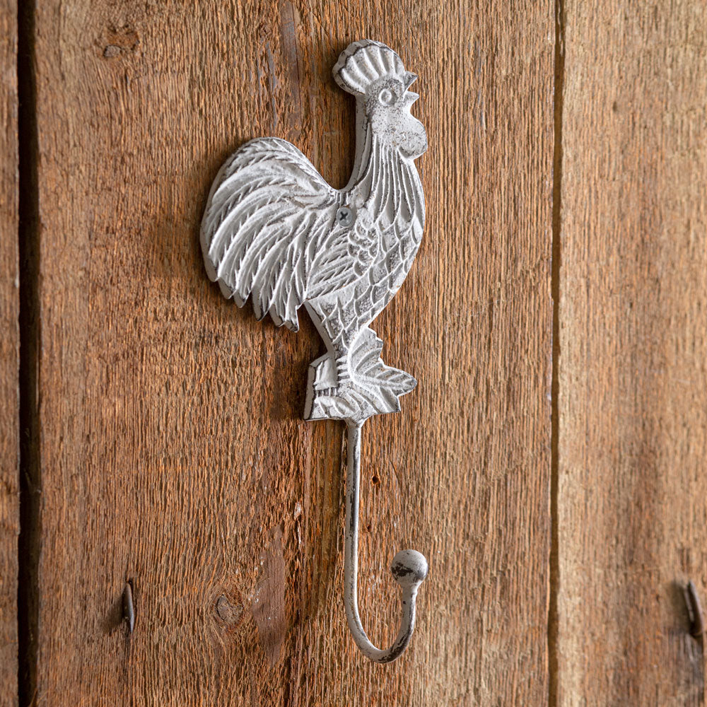 White Cast Iron Rooster Hook Set