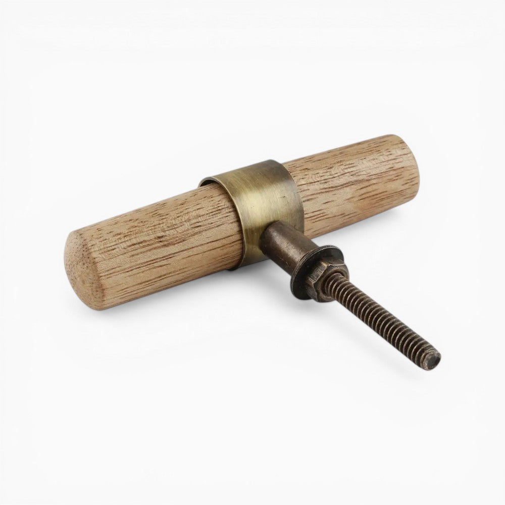 Natural Wood & Brass T-Bar Cabinet Pull