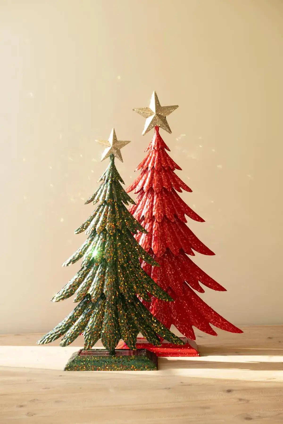 Painted Metal Glittered Christmas Tree Set