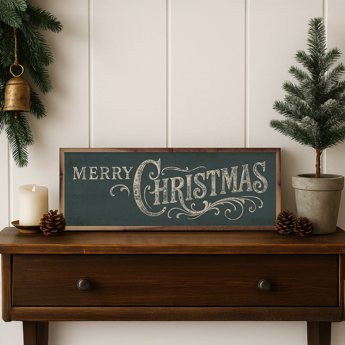 Ornate Merry Christmas Wood Framed Print