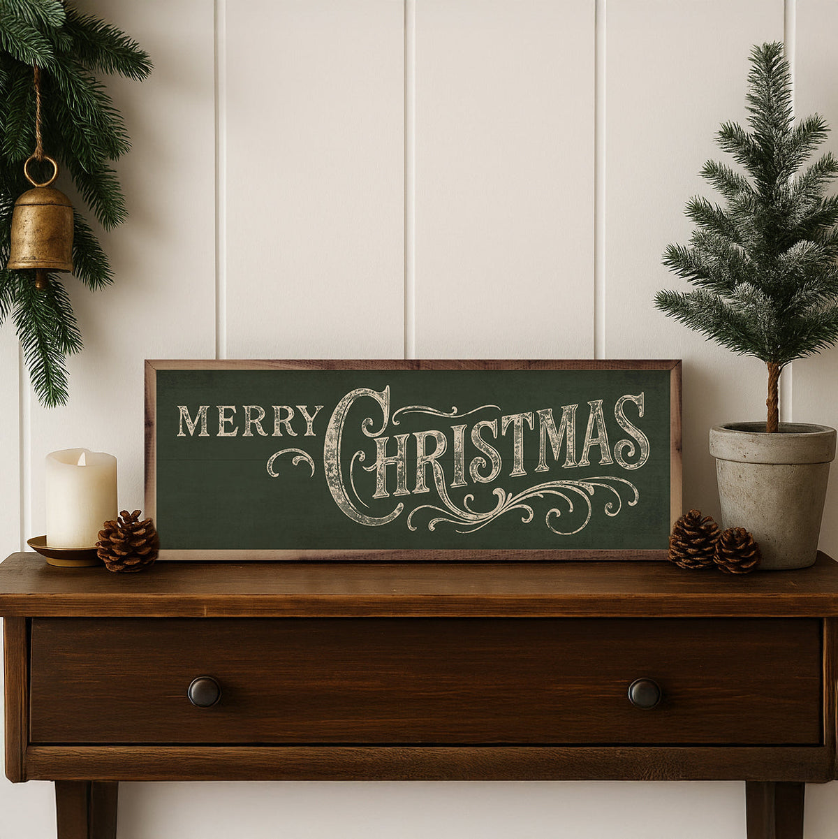 Ornate Merry Christmas Wood Framed Print