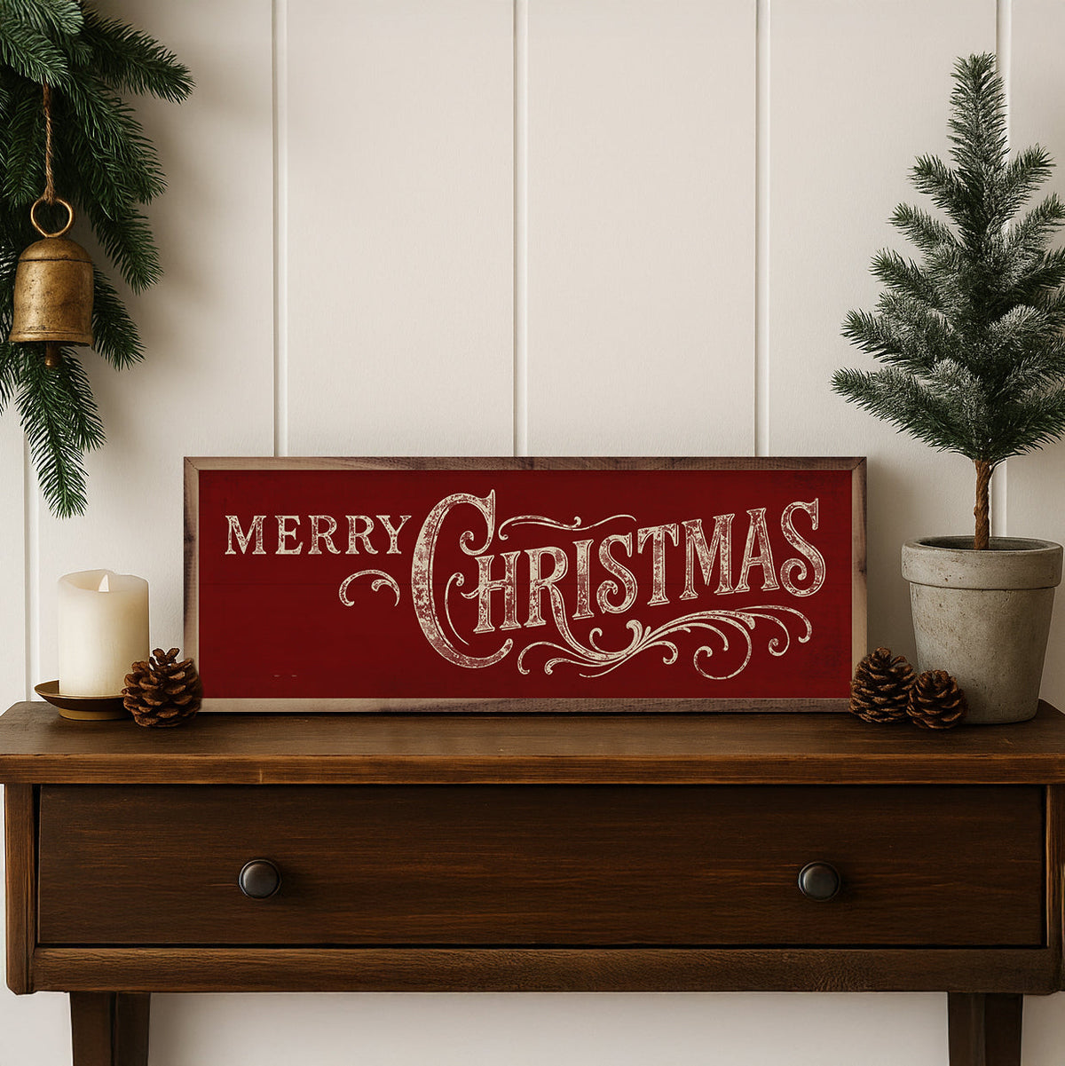 Ornate Merry Christmas Wood Framed Print