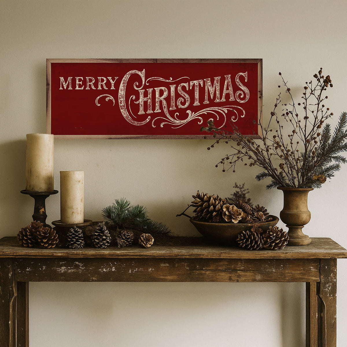 Ornate Merry Christmas Wood Framed Print