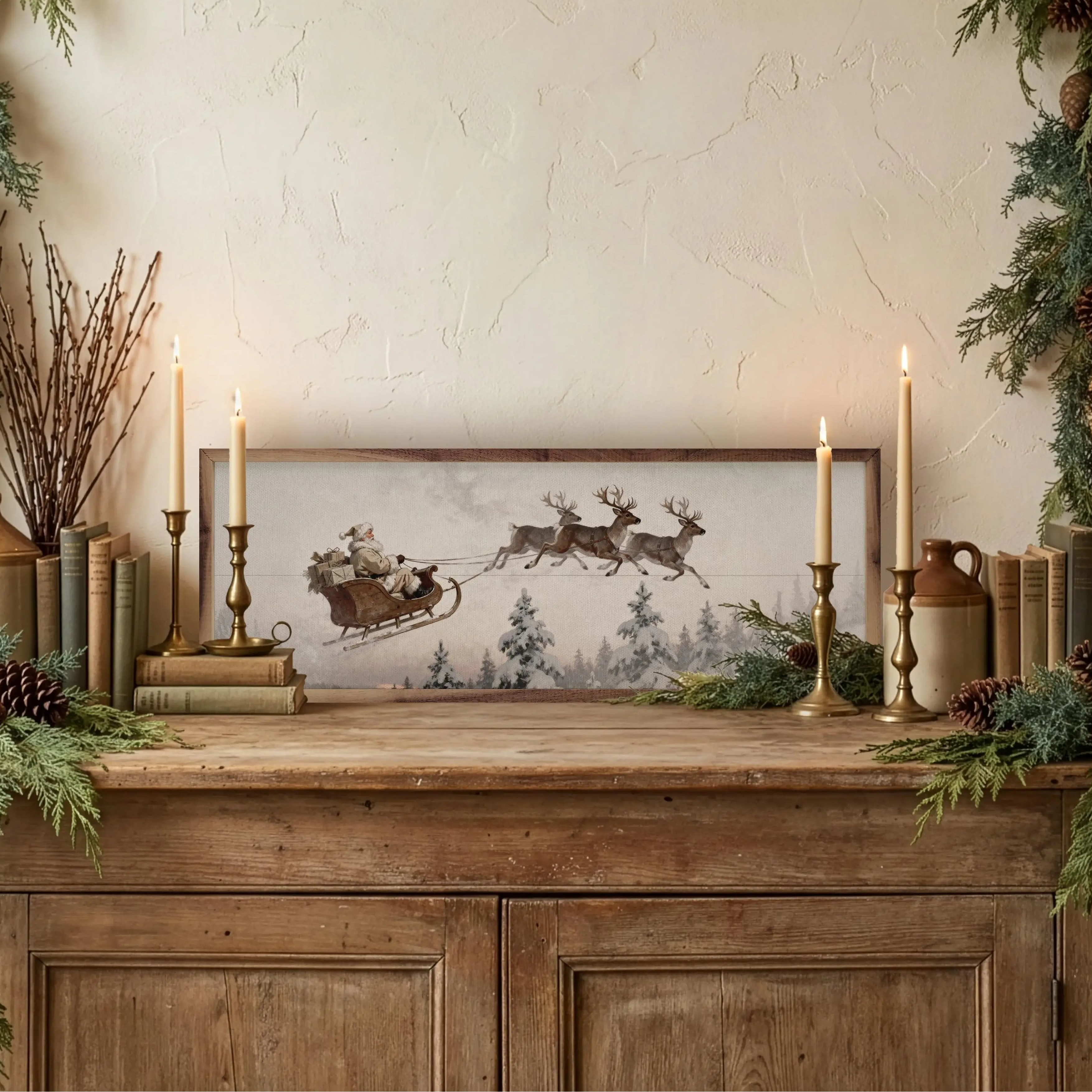 Santa's Sleigh Ride Wood Framed Print