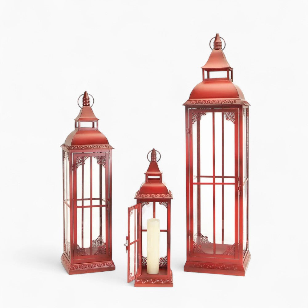 Ornamental Metal Floor Lantern Set