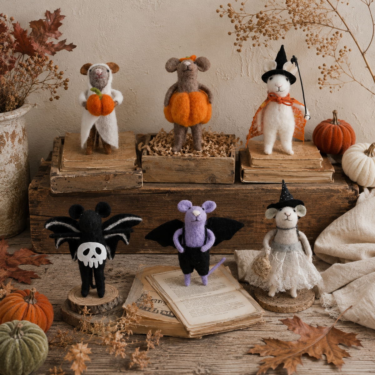 Wool Felt Harvest Moon Mouse Ornament