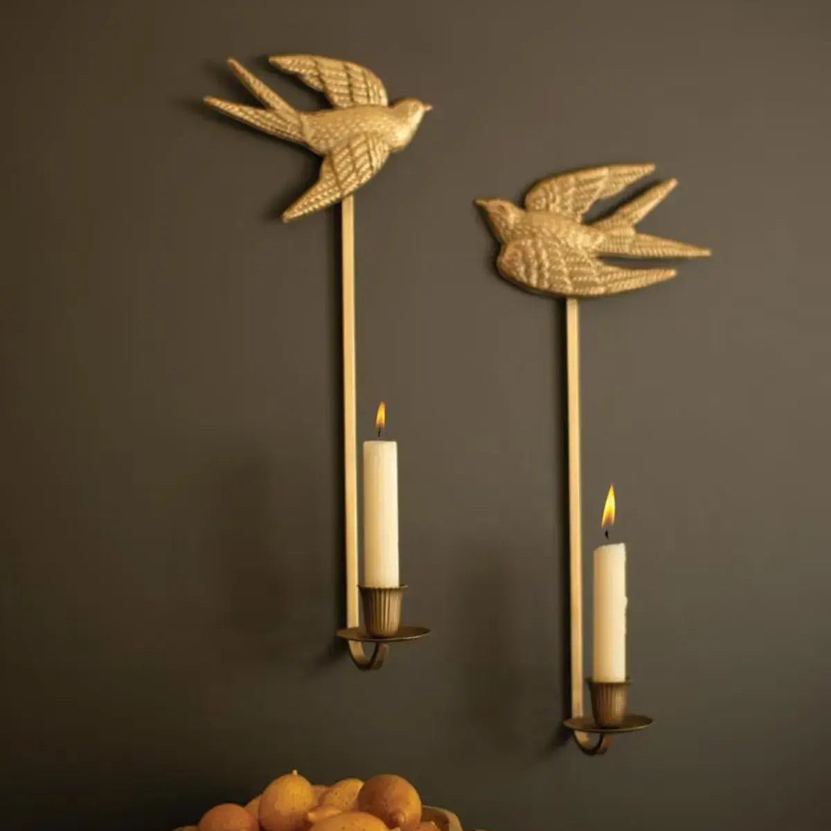 Antique Gold Sparrow Candle Wall Sconce Set