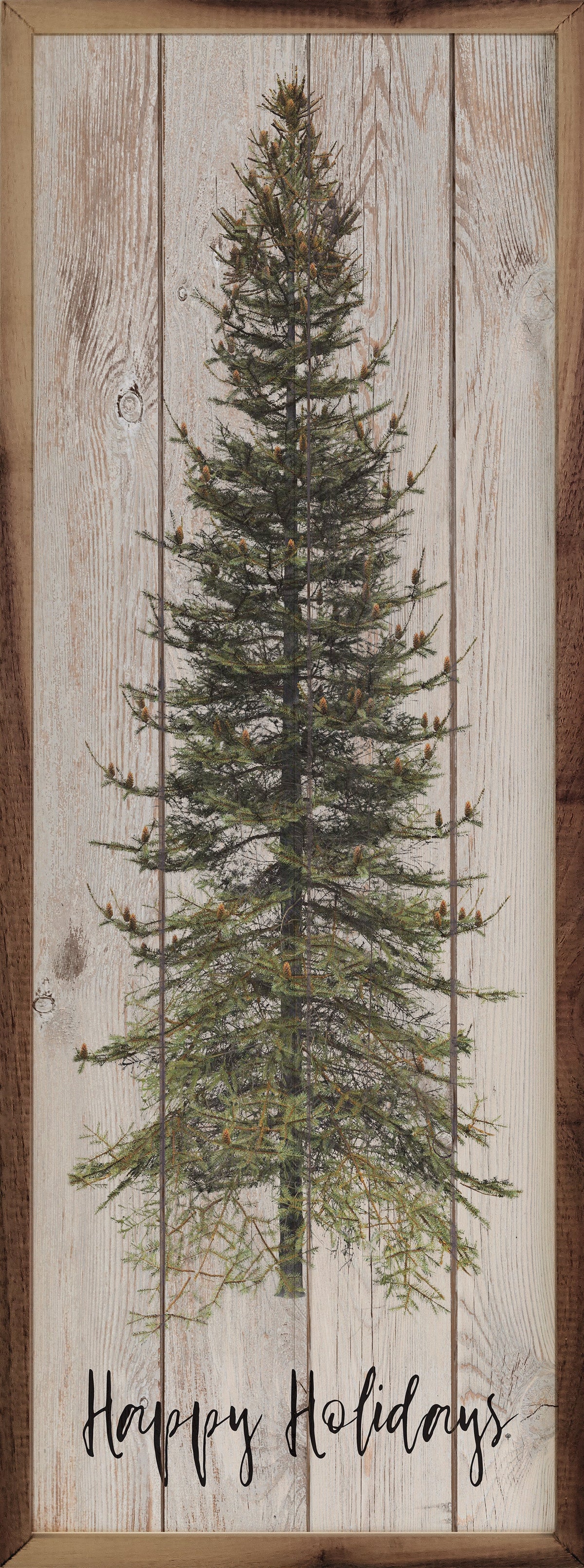 Happy Holidays Skinny Tree Wood Framed Print