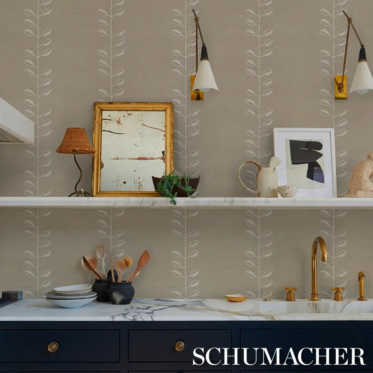 Schumacher Geo Leaf Sisal Wallpaper